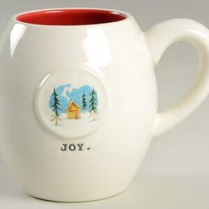 NEW Rae Dunn Mug Winter Cabin Snow Joy Ornament Magenta Artisan Discontinued